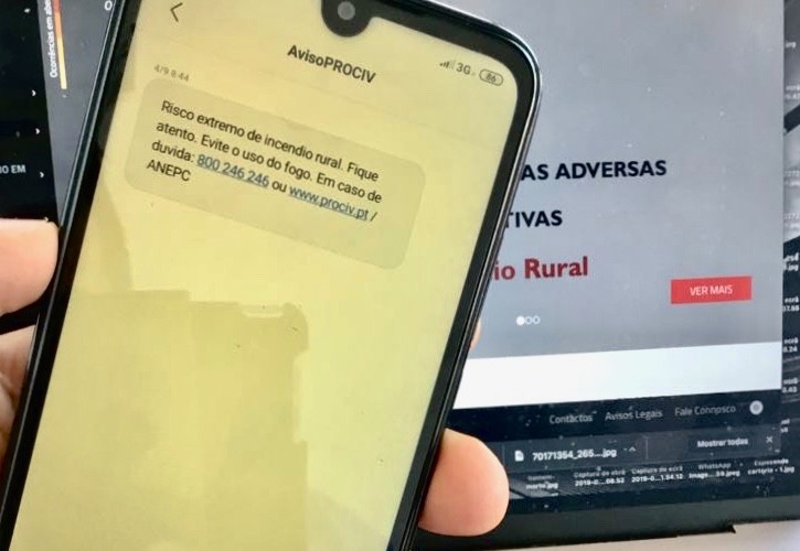 SMS preventivo "risco de incêndio" chegou a cerca de 6 milhões de pessoas
