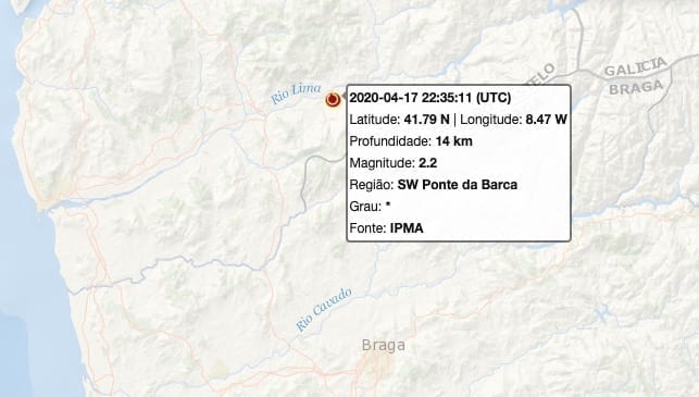 Sismo com magnitude 2,2 na escala de Richter em Ponte da Barca