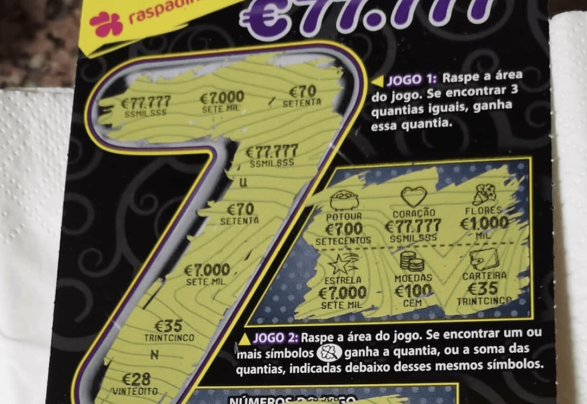 Prémio de mais de 77 mil euros na "Raspadinha do 7" sai em Famalicão