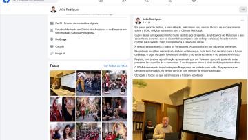Presidente publica na conta pessoal no Facebook reunião técnica sobre o Plano Diretor Municipal de Braga